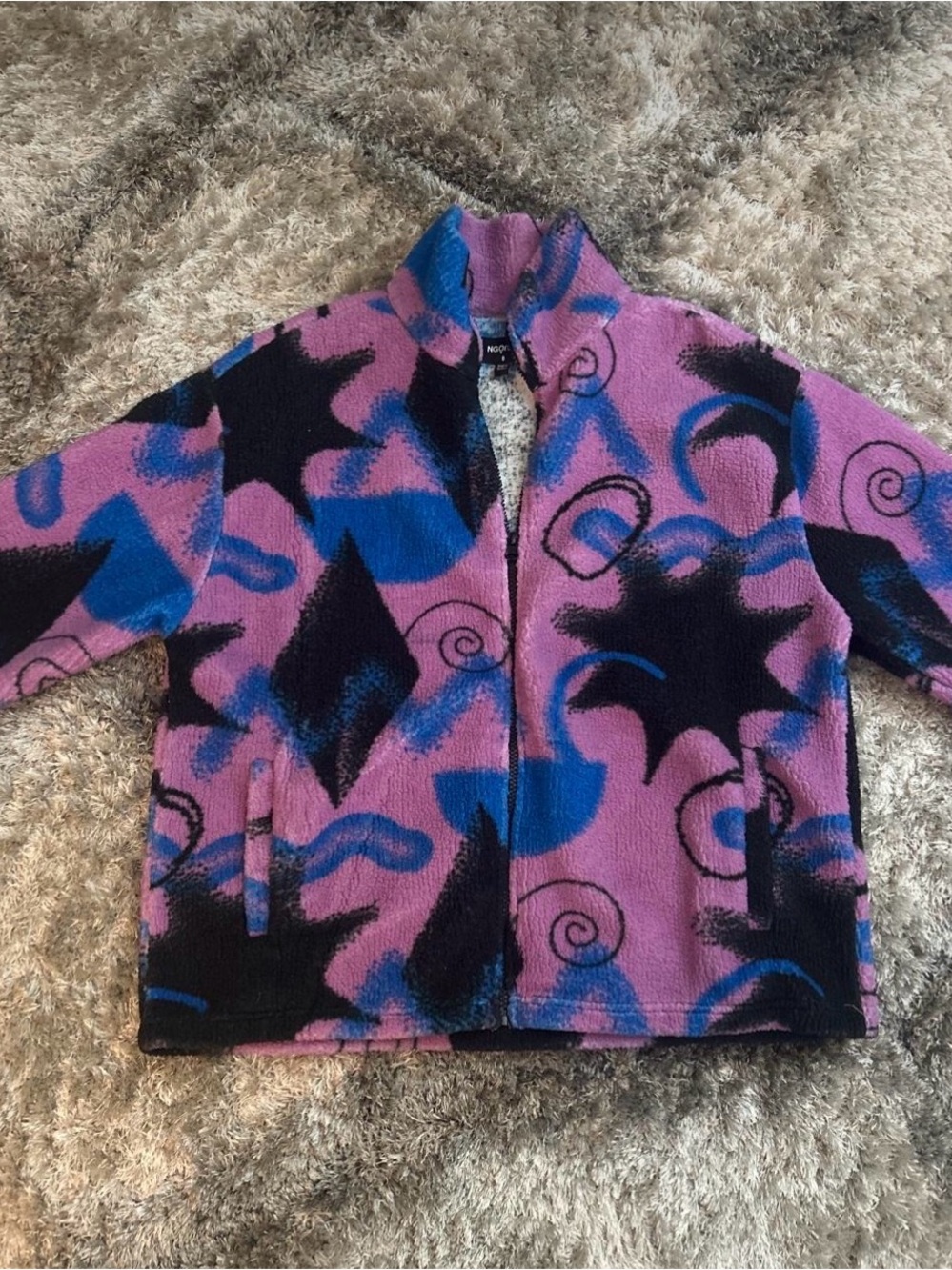 Purple, Blue and Black abstract pattern fleece jacket.